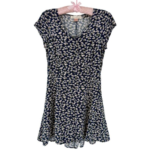 Band Of Gypsys Blue Floral Cottagecore Button Down Mini Dress Retro Y2K Revive - Picture 2 of 15